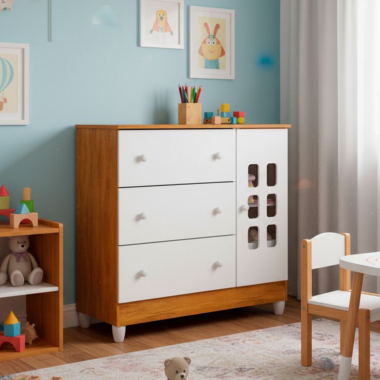 Cómoda 3 Cajón(es) 522.42 95x92x40 cm Blanco miel