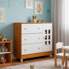 KIDSCOOL - Cómoda 3 Cajón(es) 522.42 95x92x40 cm Blanco miel