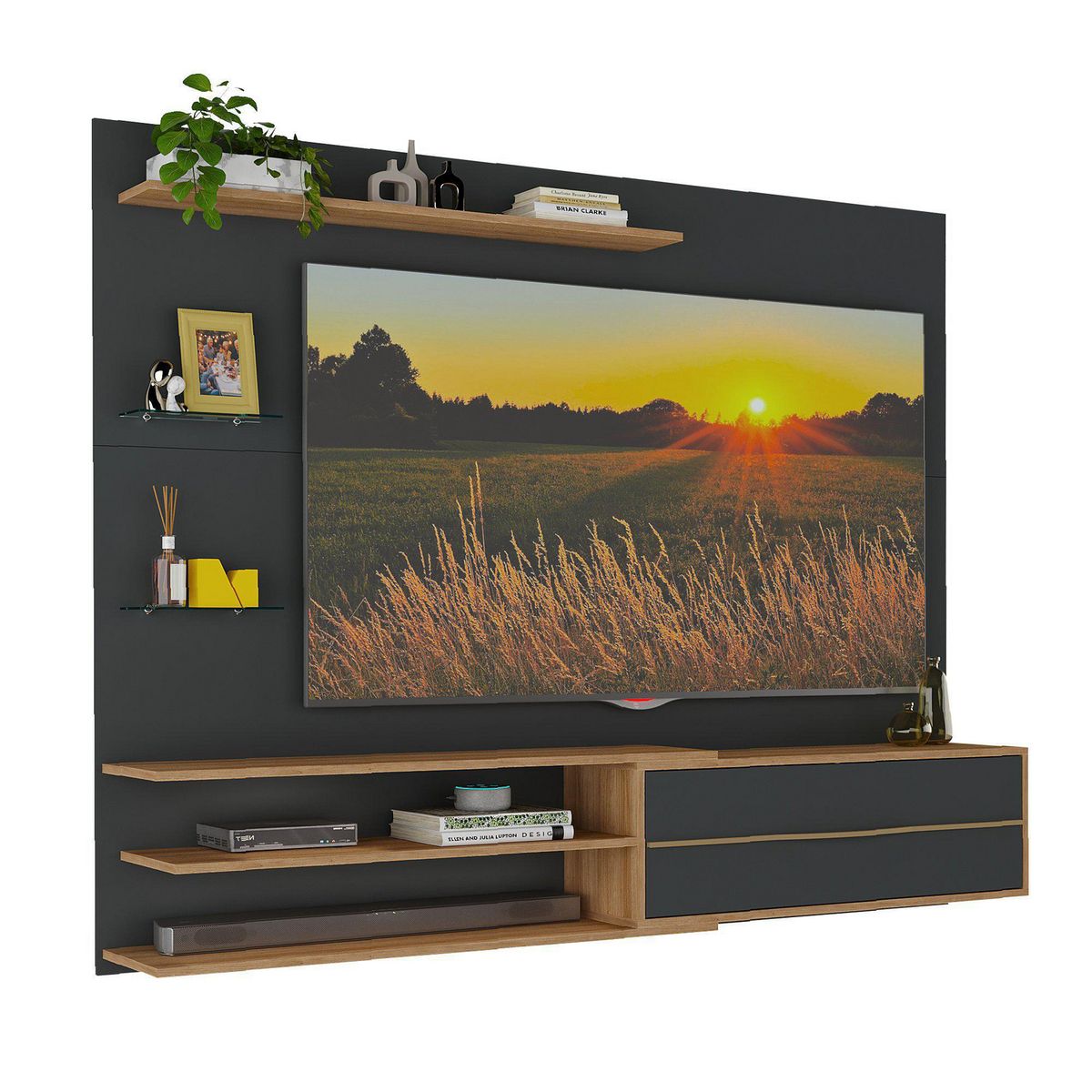 BE DESIGN - Rack TV 65 " MP1064.0002 Negro miel 180x141.5x30 cm