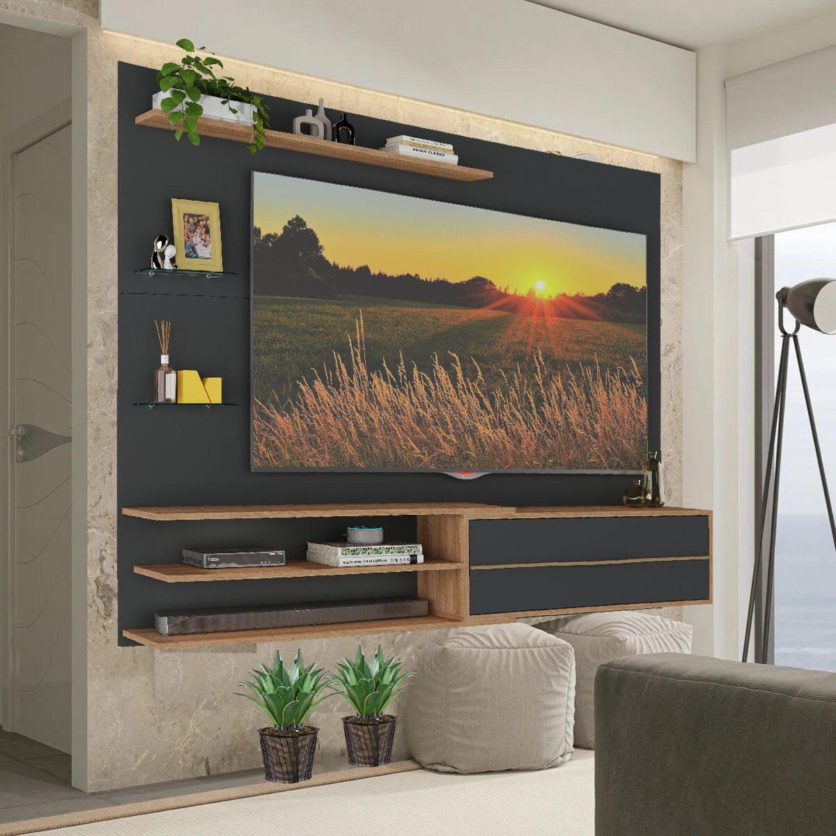 BE DESIGN - Rack TV 65 " MP1064.0002 Negro miel 180x141.5x30 cm