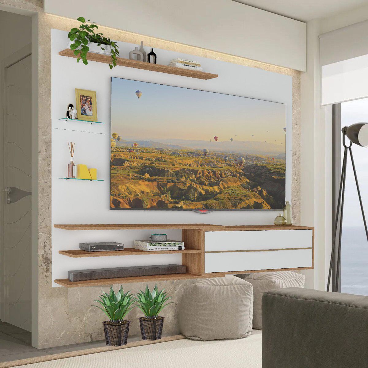 BE DESIGN - Rack TV 65 " MP1064.0001 Blanco miel 180x141.5x30 cm