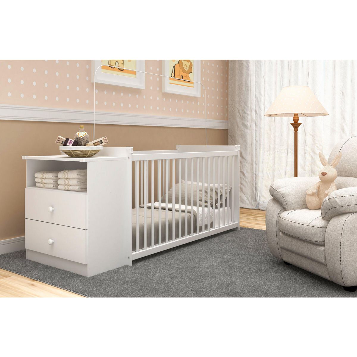 KIDSCOOL - Cuna con cómoda 2870.0001 Blanco 72x66x167 cm