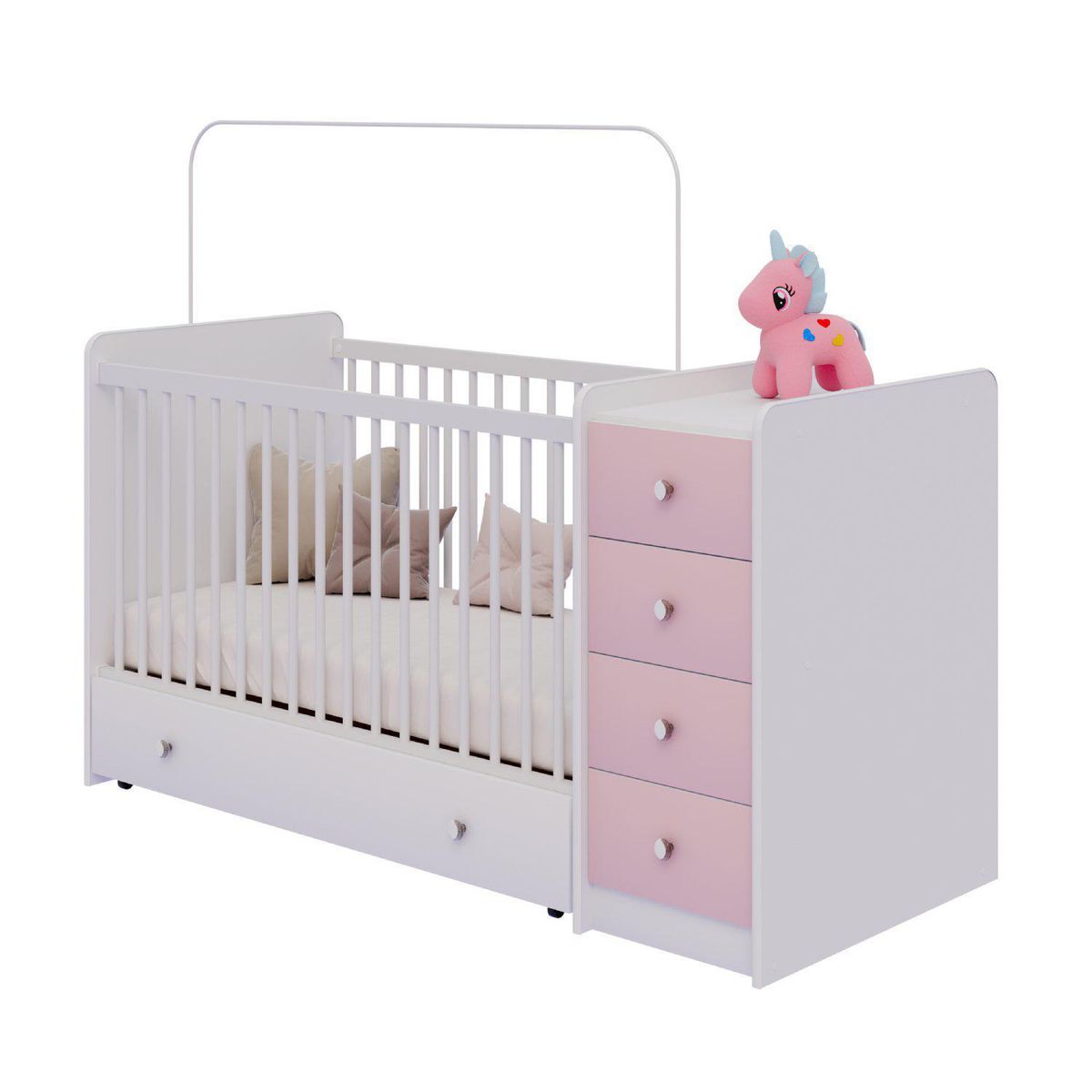 KIDSCOOL - Cuna con cómoda 2550NG.941 Rosado 90.5x68.5x171.5