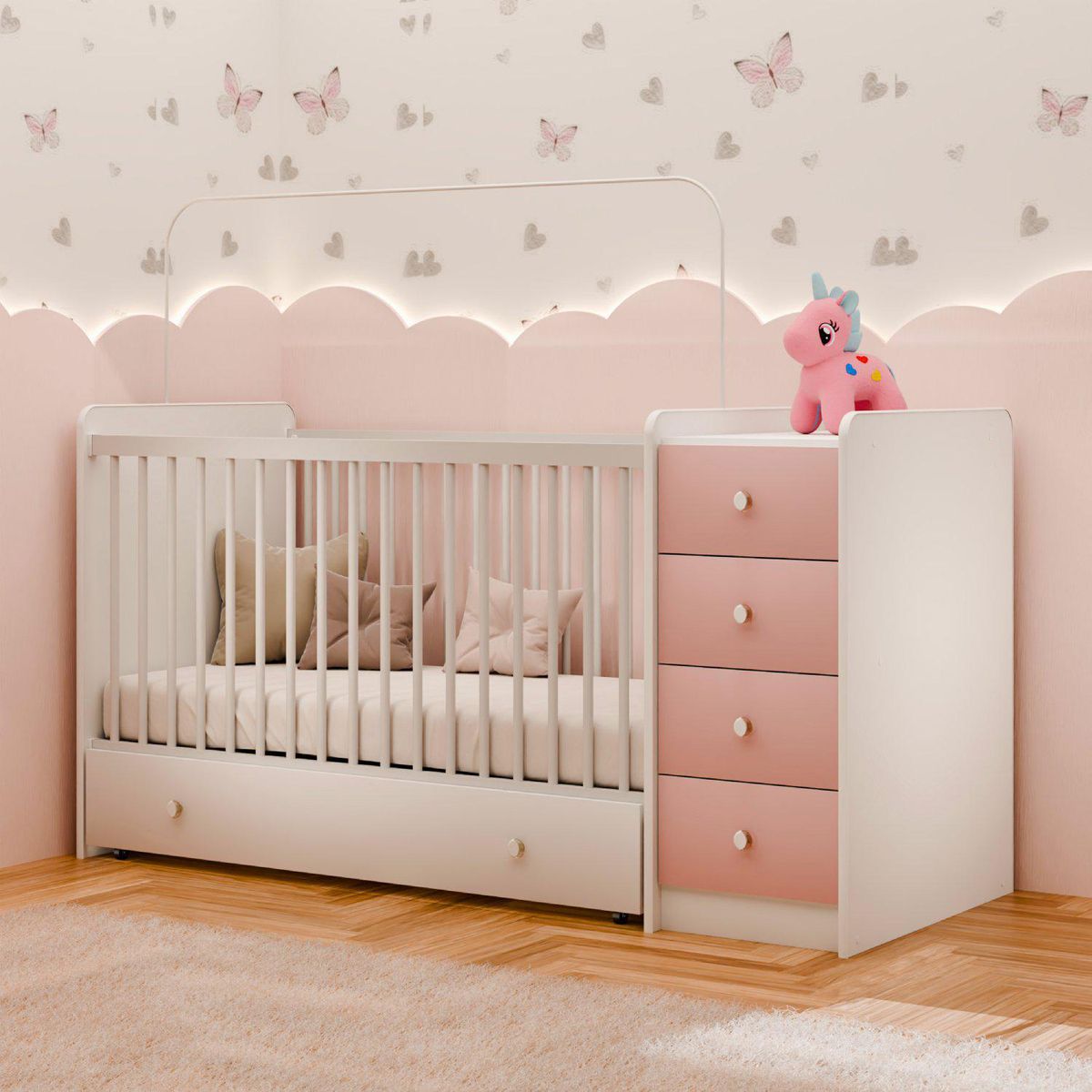 KIDSCOOL - Cuna con cómoda 2550NG.941 Rosado 90.5x68.5x171.5