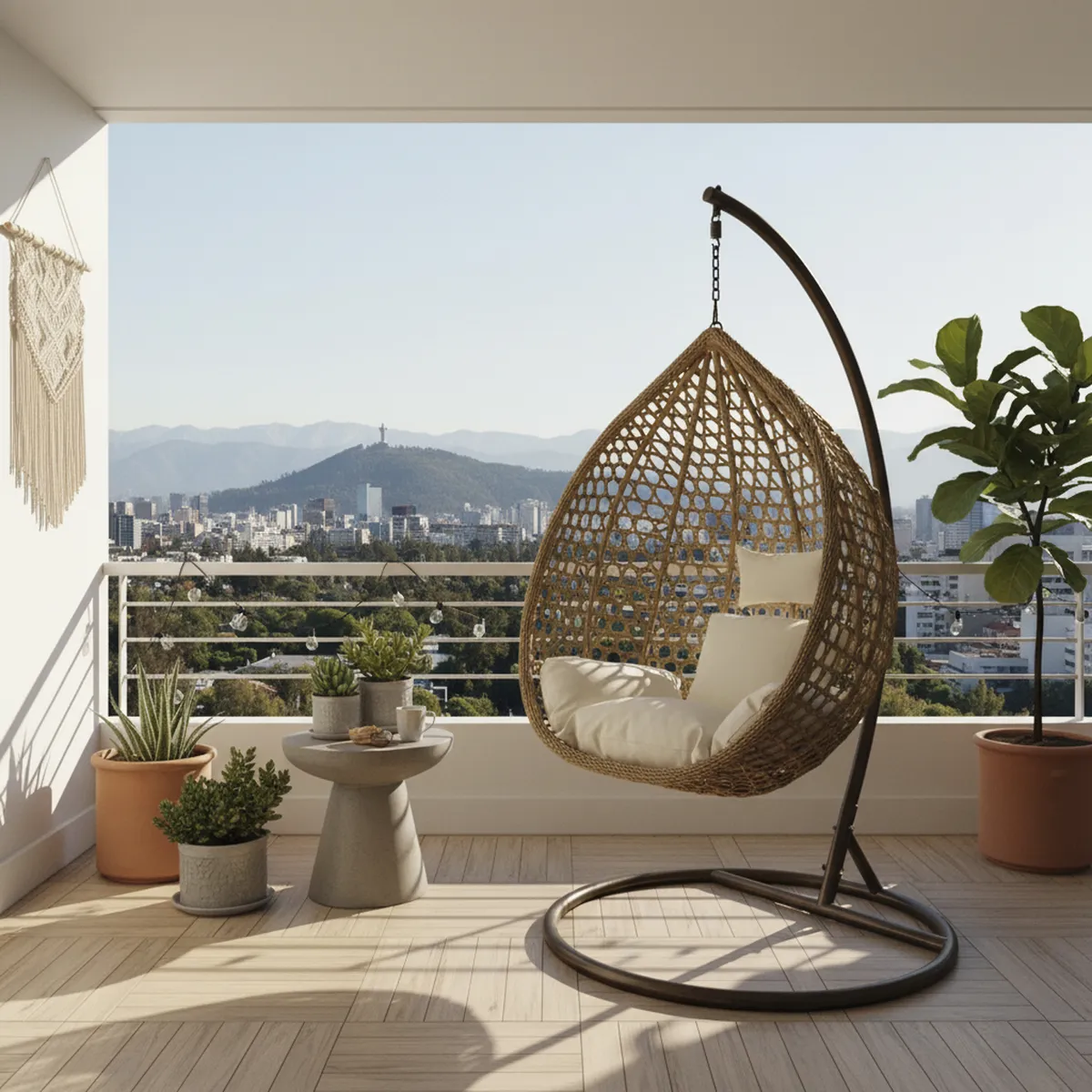 EL BARCO - Silla Colgante Hawái M Caramelo Cojín Marfil