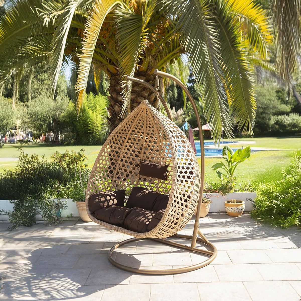 EL BARCO - Silla Colgante Hawái XXL Caramelo Cojín Café