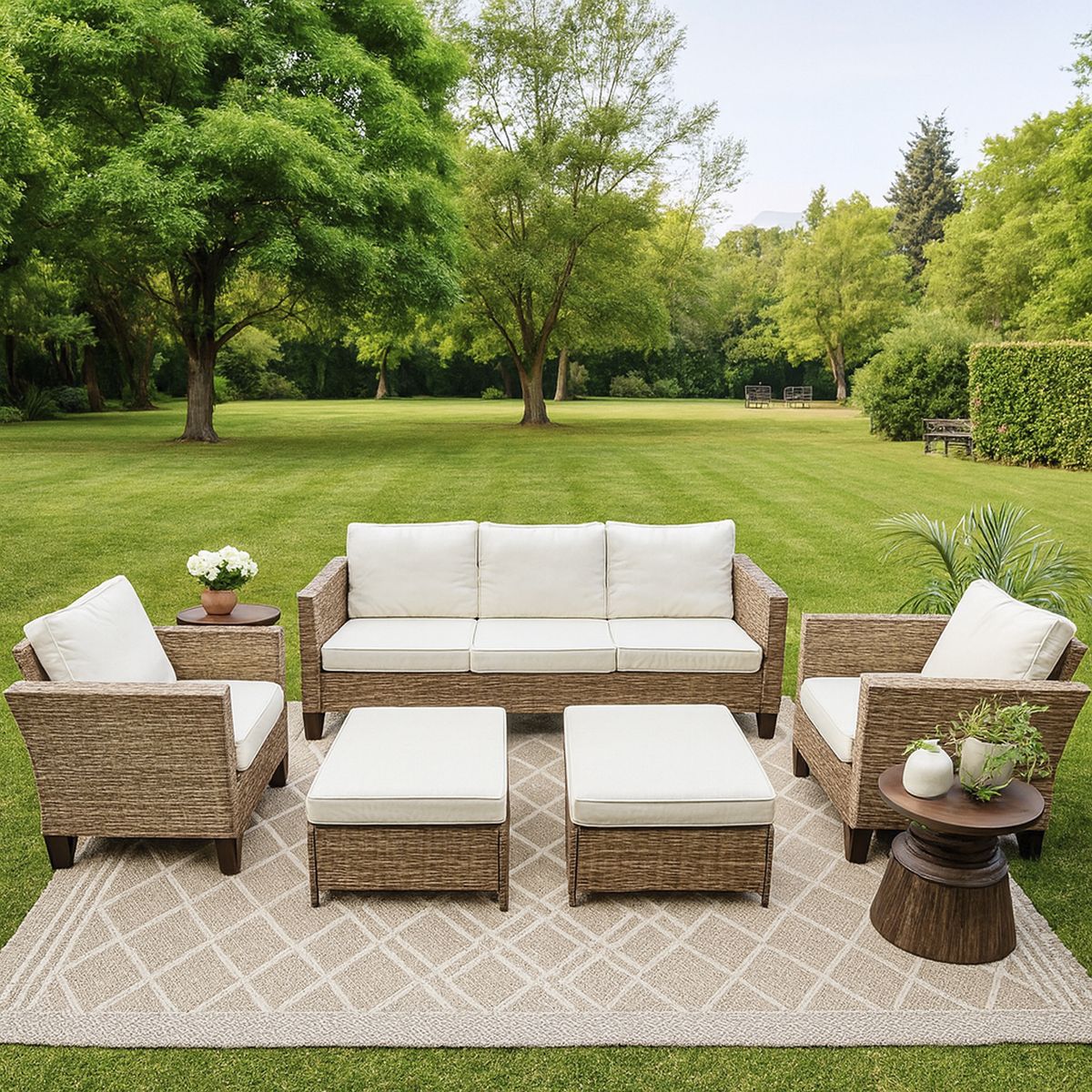 EL BARCO - Juego de Terraza Living Emilia 7 Personas Café