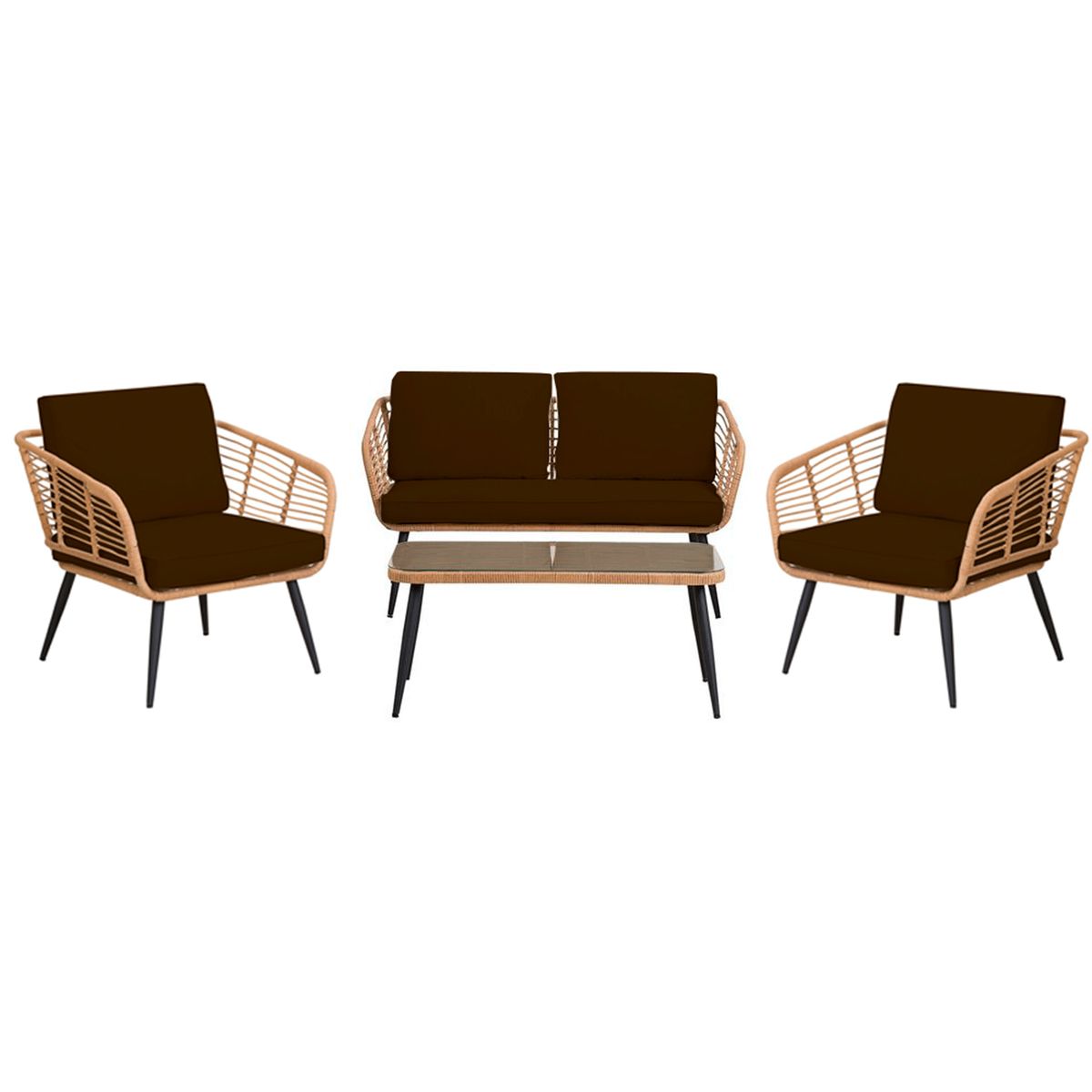 EL BARCO - Juego de Terraza Living Bali 4 Personas Café