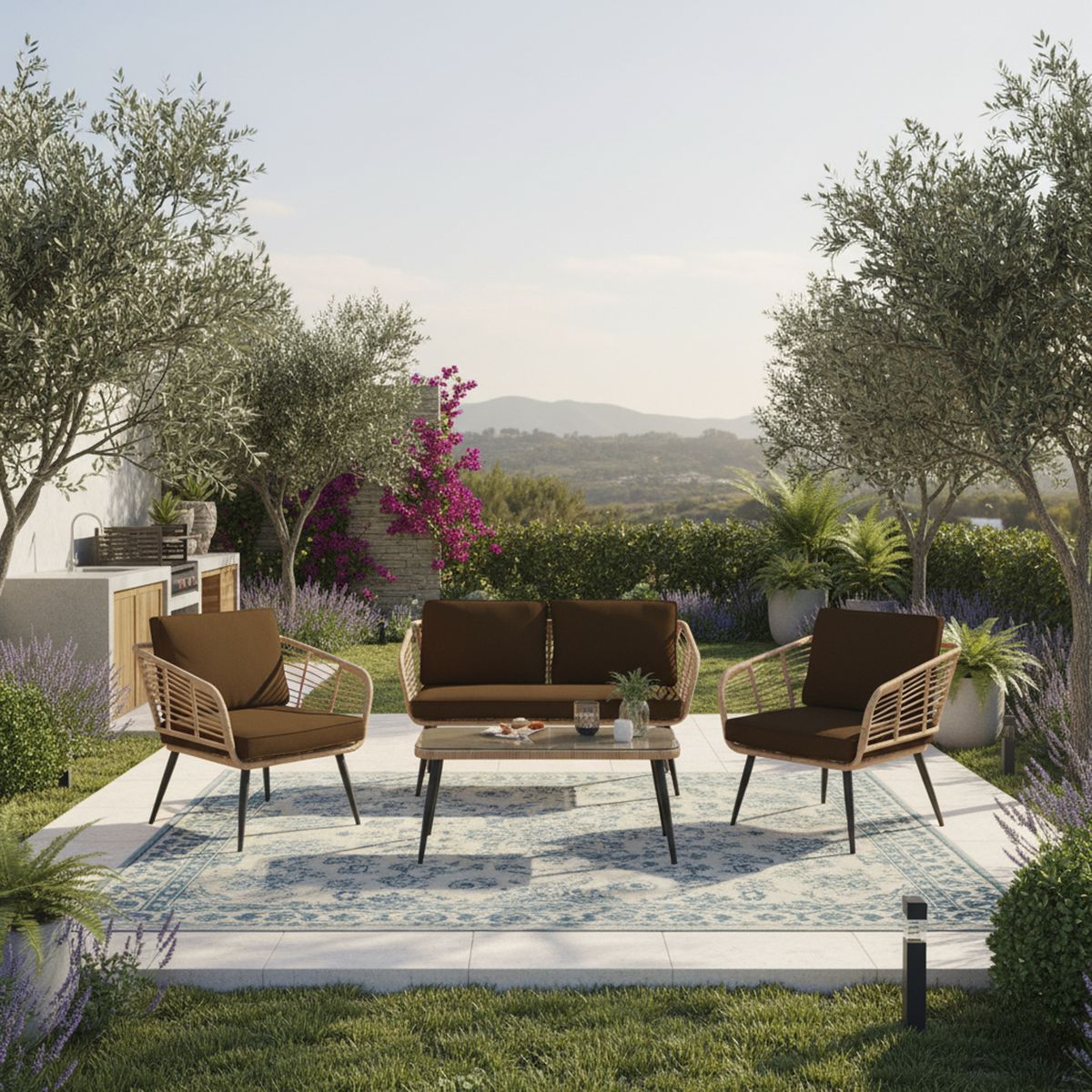 EL BARCO - Juego de Terraza Living Bali 4 Personas Café