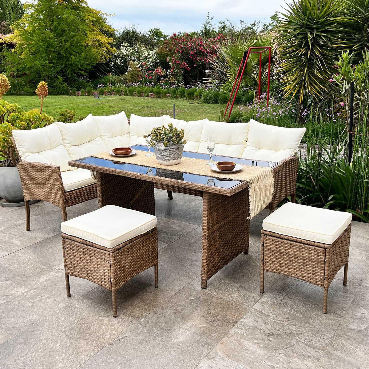 EL BARCO - Juego de Terraza Living Alma 8 Personas Café