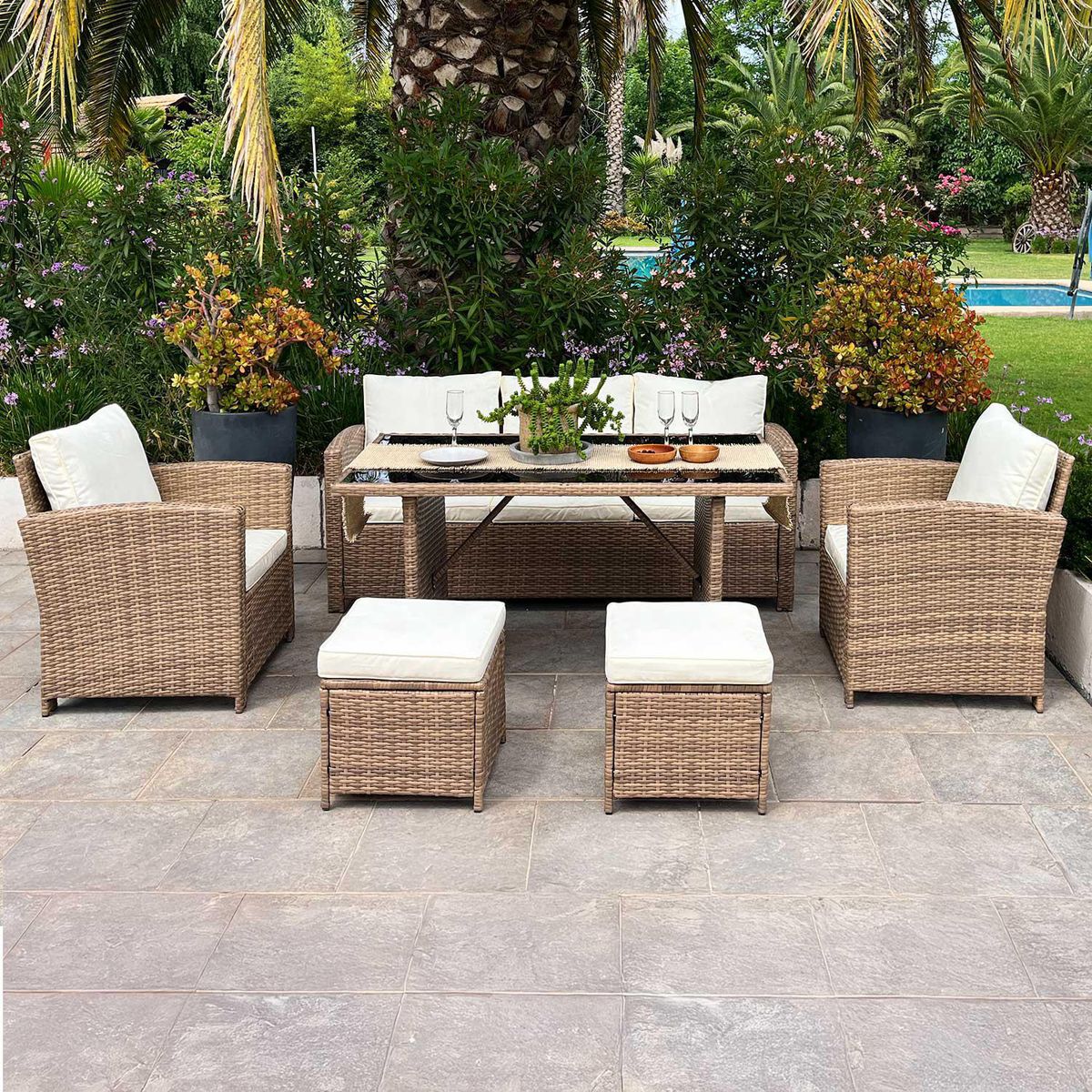 EL BARCO - Juego de Terraza Living Aurora 7 Personas Café