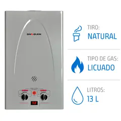SINDELEN - Calefont Gas Licuado 13 Litros Tiro Natural Ionizado