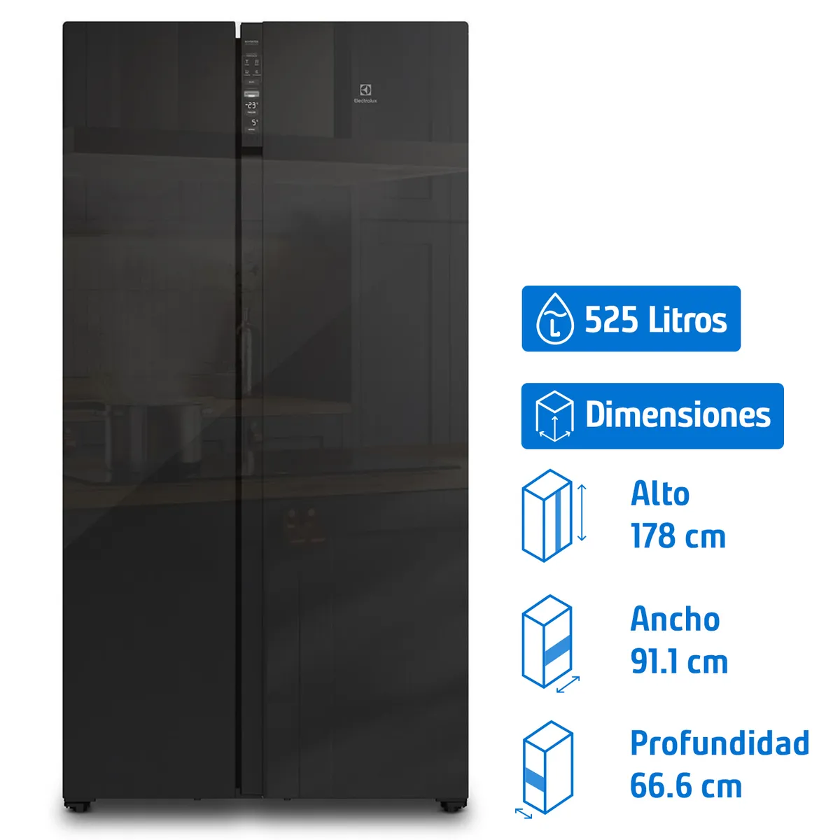 Refrigerador 2 Puertas Side by Side No Frost 525 Litros Negro ES5GB, marca ELECTROLUX - Foto Principal