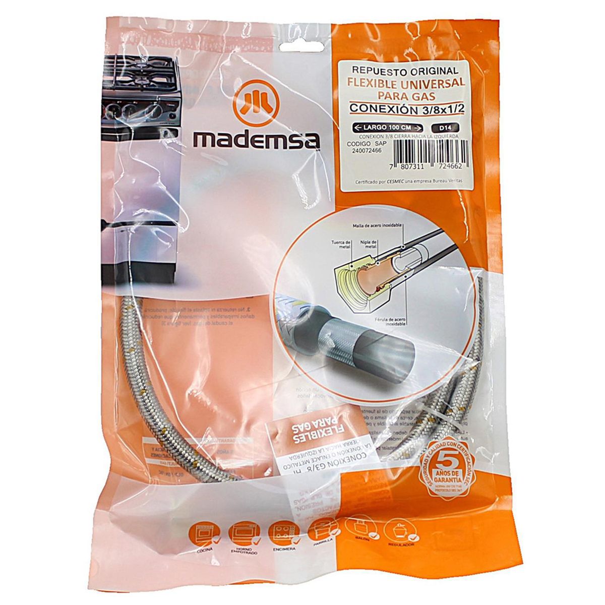 MADEMSA - Flexible gas 3/8x1/2 100 cm