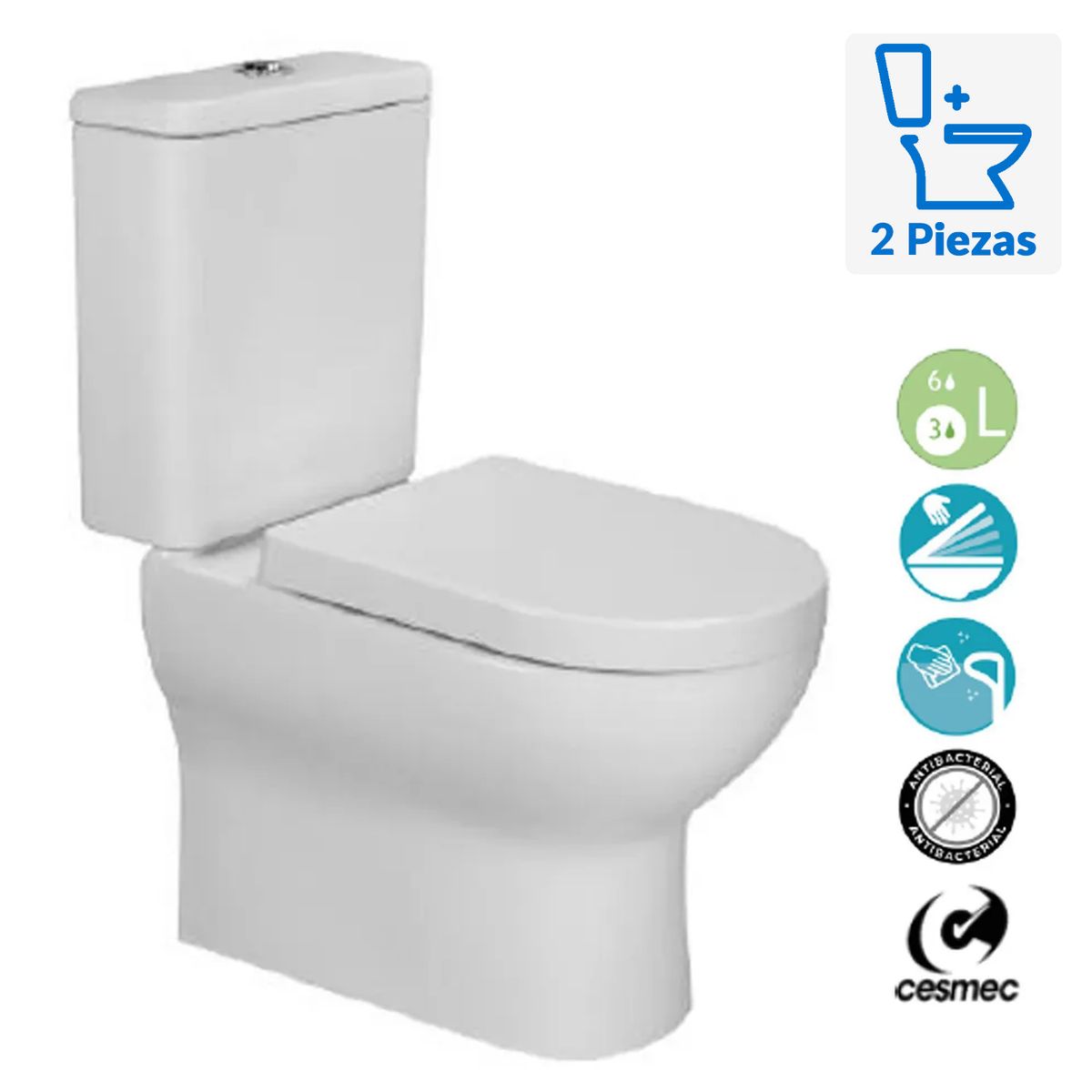 KLIPEN - WC Toilet Two piece a Piso 30,5 cm 6 Litros Atenas Blanco