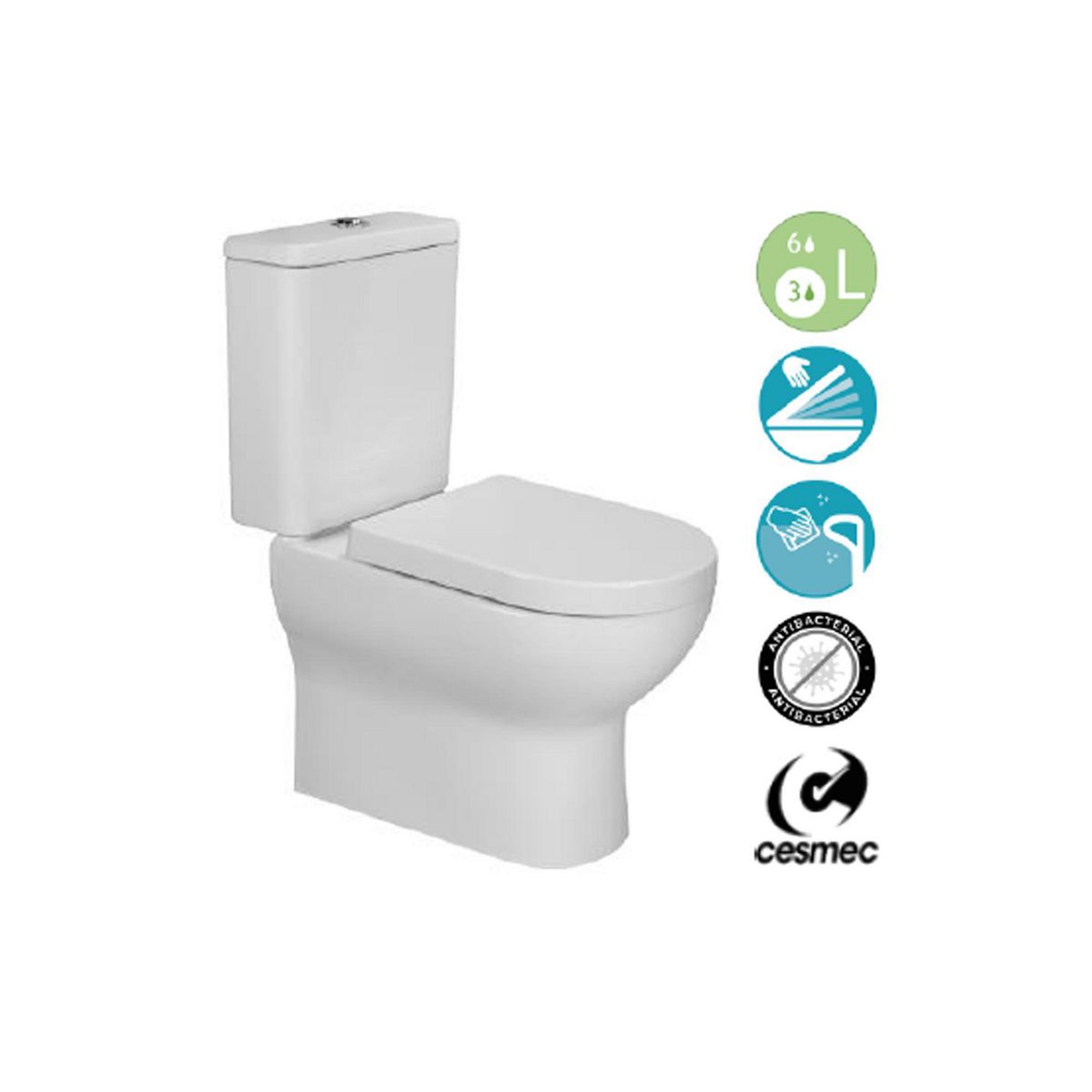KLIPEN - WC Toilet Two piece a Piso 30,5 cm 6 Litros Atenas Blanco