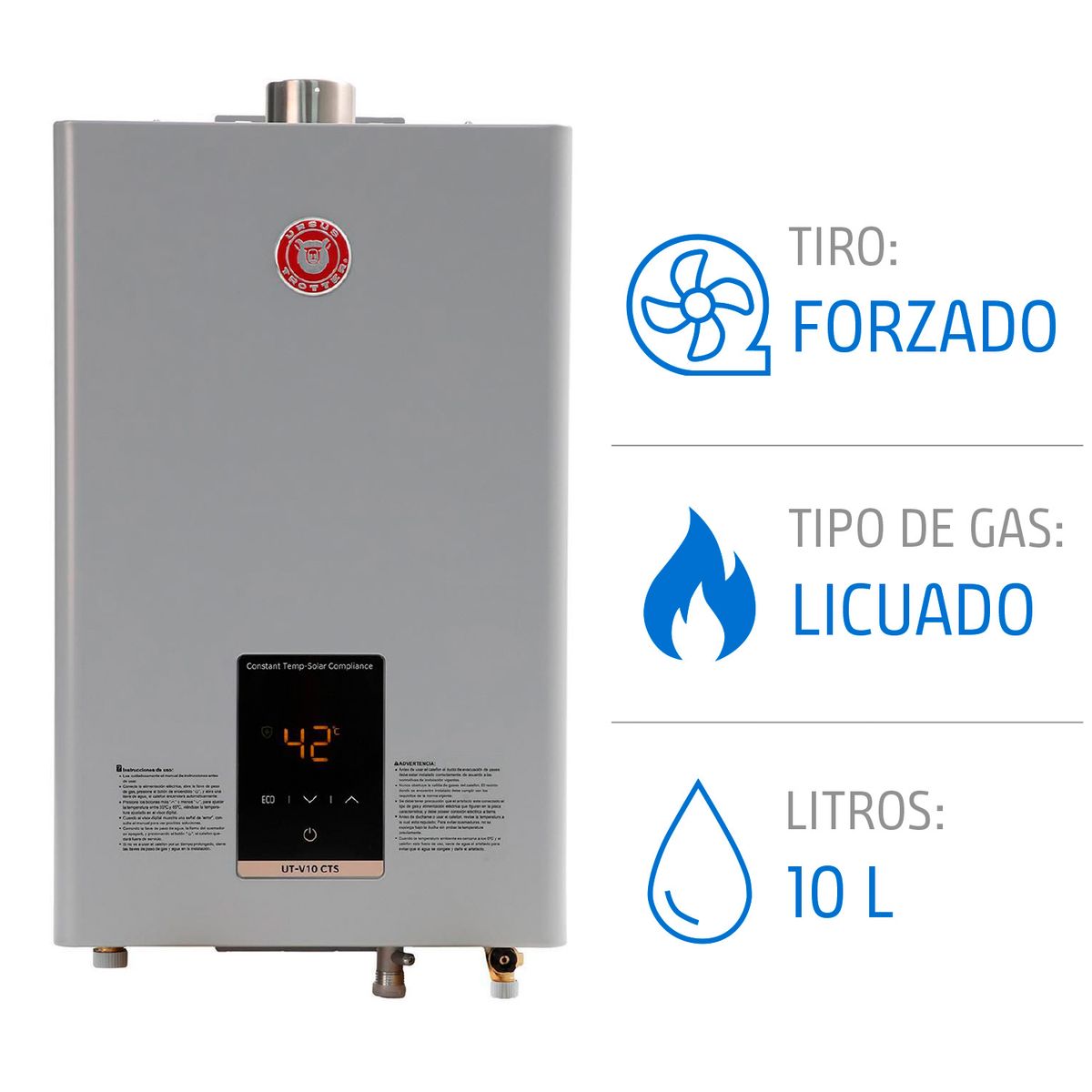 URSUS TROTTER - Calefont Gas Licuado 10 Litros Tiro Forzado Microturbina