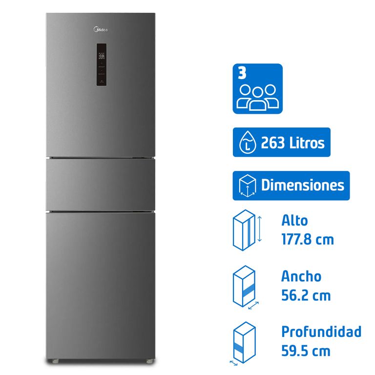 MIDEA Refrigerador Bottom Freezer No Frost 263 Litros Inox MDRB363TDE50IN