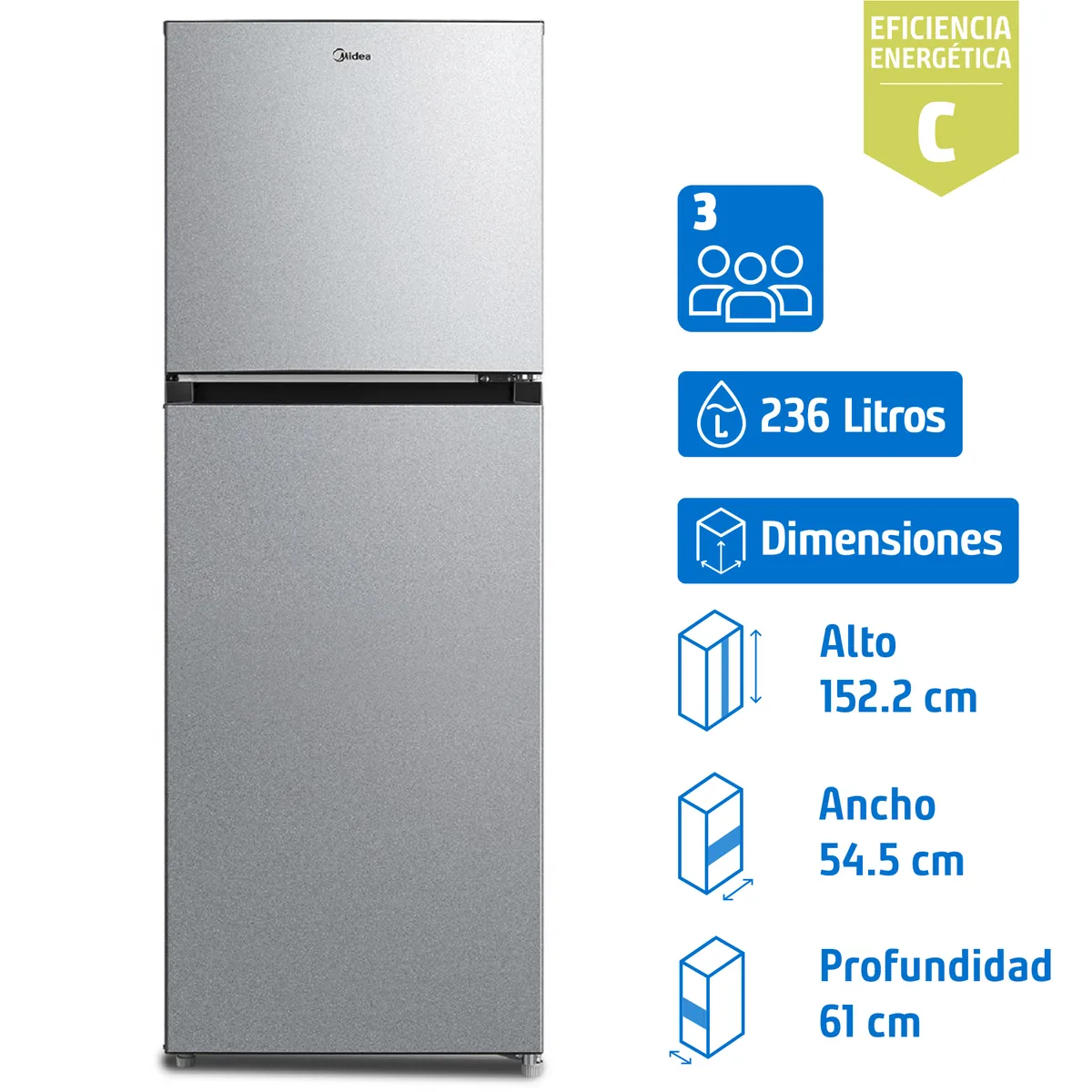 MIDEA - Refrigerador Top Freezer No Frost 236 Litros Silver MDRT346MTF50IN
