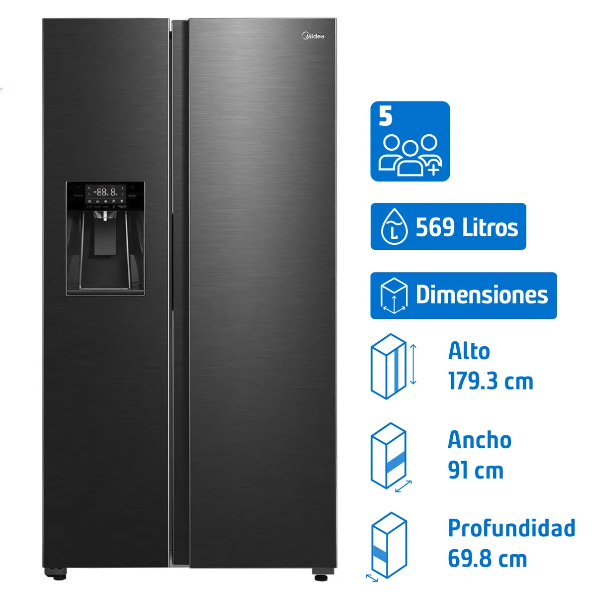 MIDEA - Refrigerador 2 Puertas Side by Side No Frost 569 Litros MDRS761FGEDX
