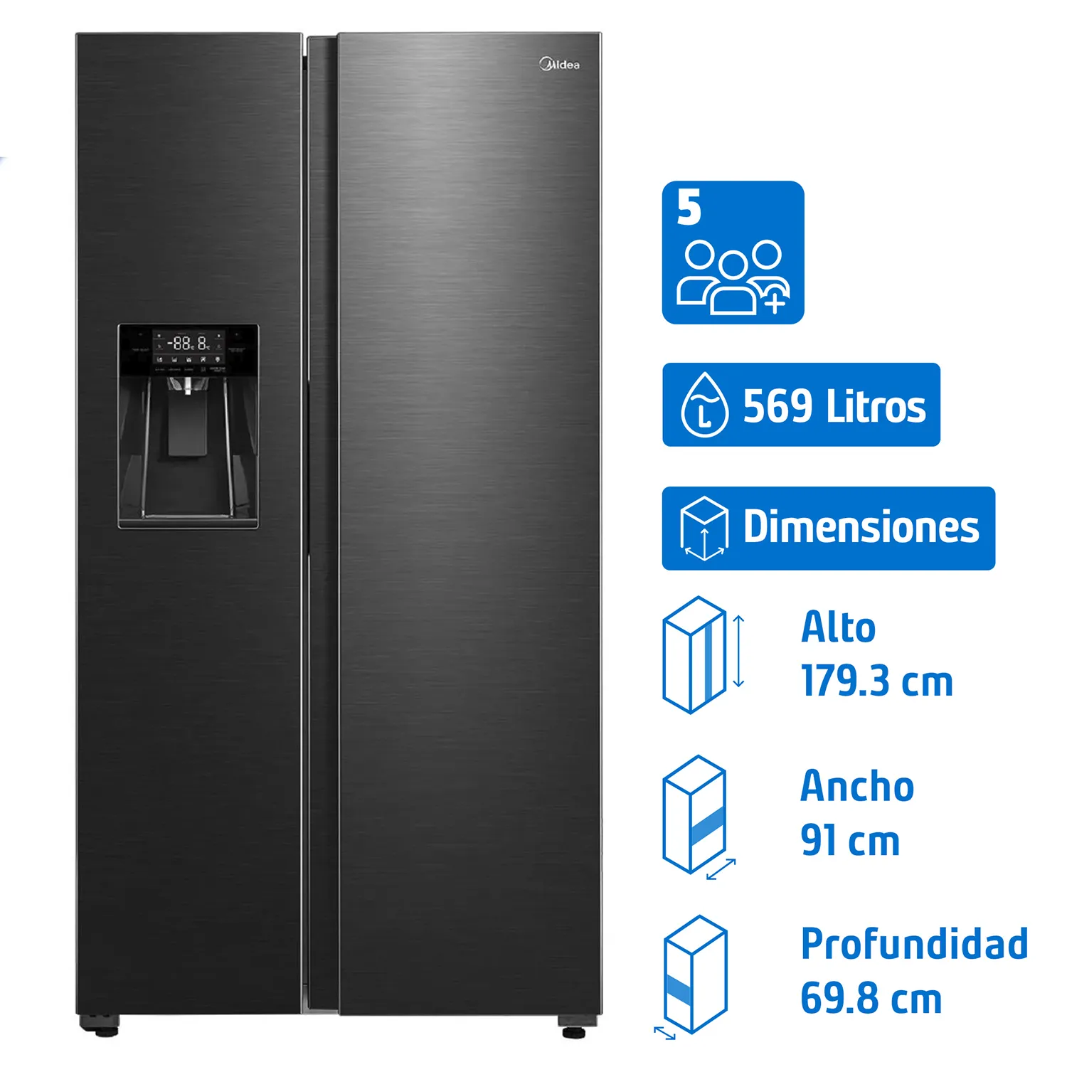 tomdog NNF 40902 LR9 1台NNF41202LR9 2台 MIDEA Refrigerador 2 Puertas Side by Side No Frost 569 Litros Inox
