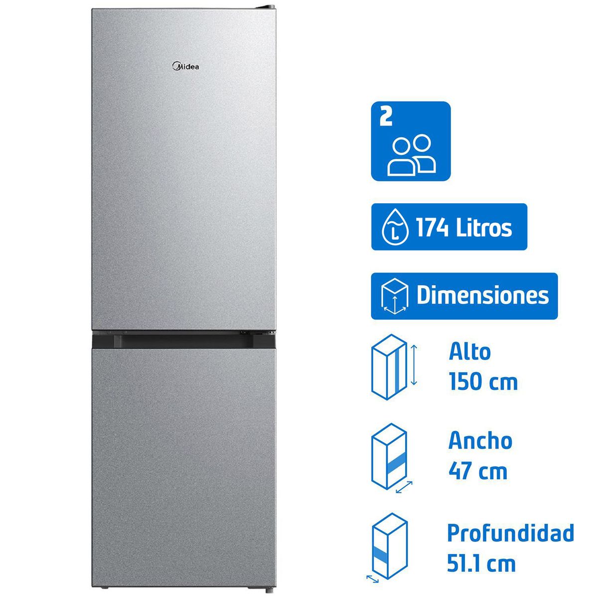 MIDEA - Refrigerador Bottom Freezer Frío Directo 169 Litros MDRB241FGE50M