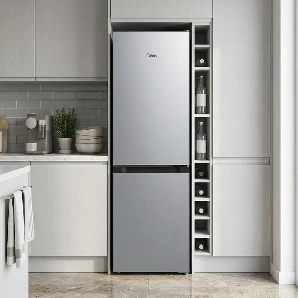 MIDEA - Refrigerador Bottom Freezer Frío Directo 174 Litros Inox MDRB241FGE50M