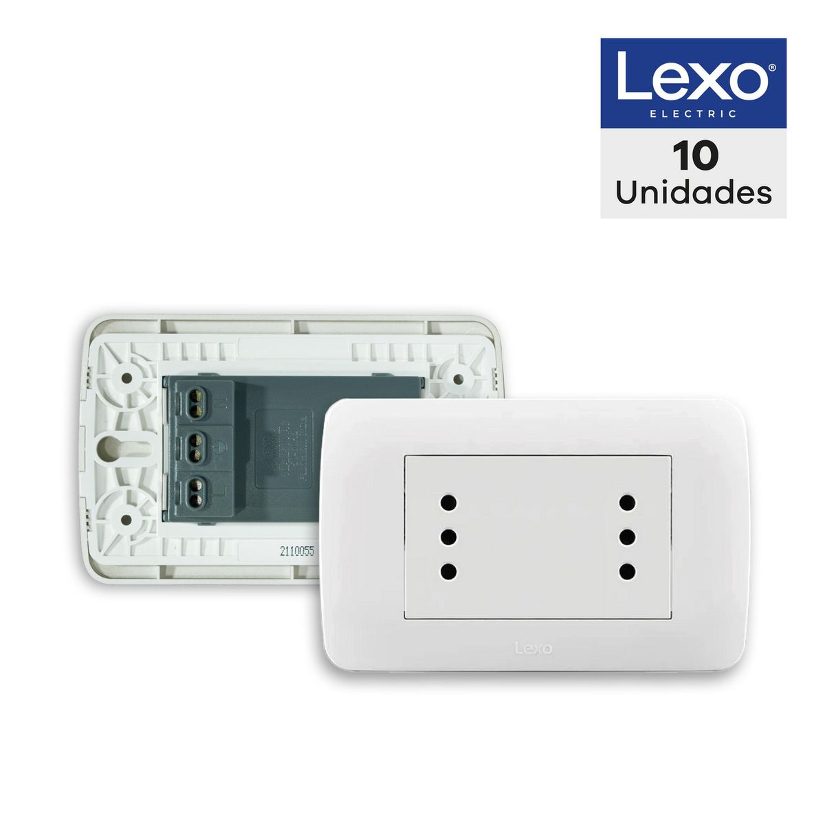 LEXO - Pack 10 Placas Toma Corriente Duplex 10A 250V Blanco