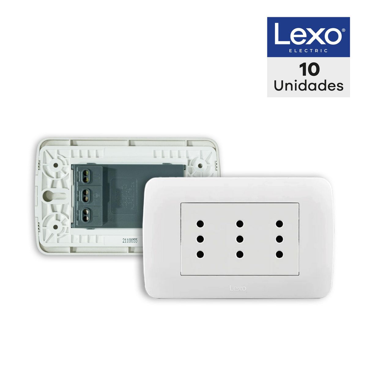 LEXO - Pack 10 Placas Toma Corriente Triplex 10A 250V Blanco