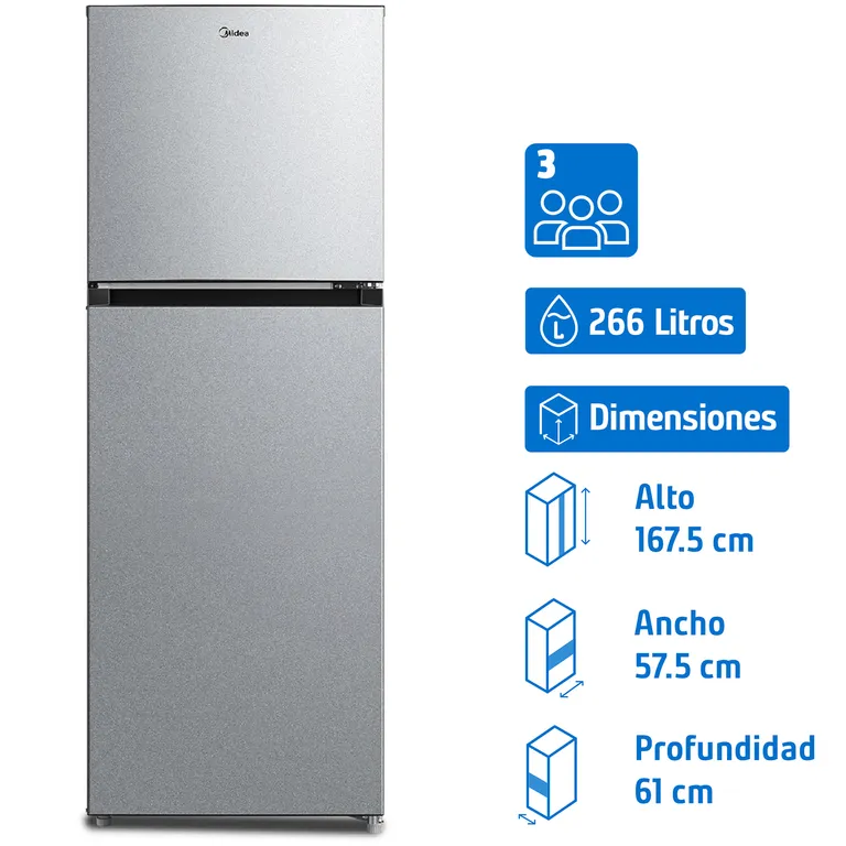 MIDEA Refrigerador Top Freezer No Frost 266 Litros Inox MDRT385MTE50IN