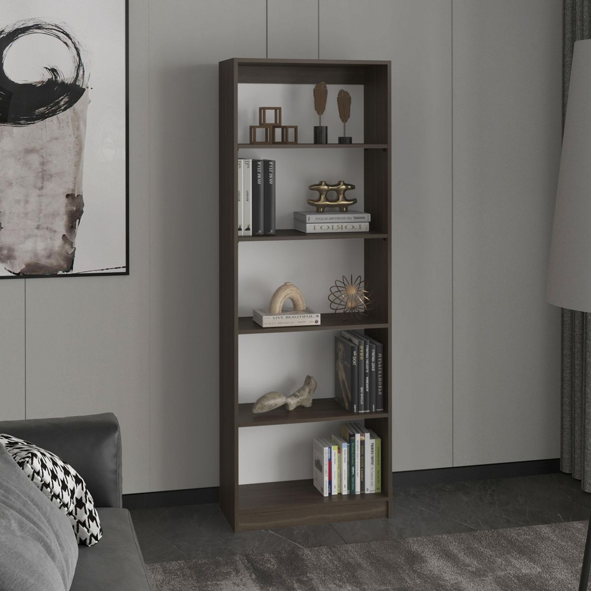 TUHOME - Biblioteca Estante Home Melamina 4 Nivel(es) 62.8x180.6x29.9 cm Milan y blanco