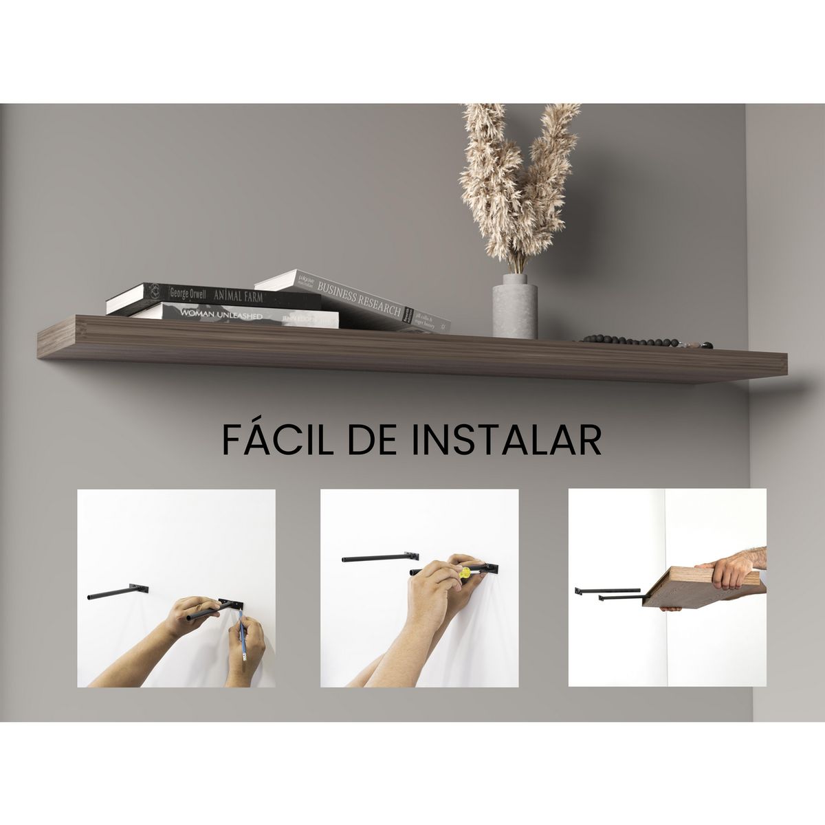 TUHOME - Repisa Flotante Wall Melamina 1 Nivel(es) 120x3.8x25 cm Coñac