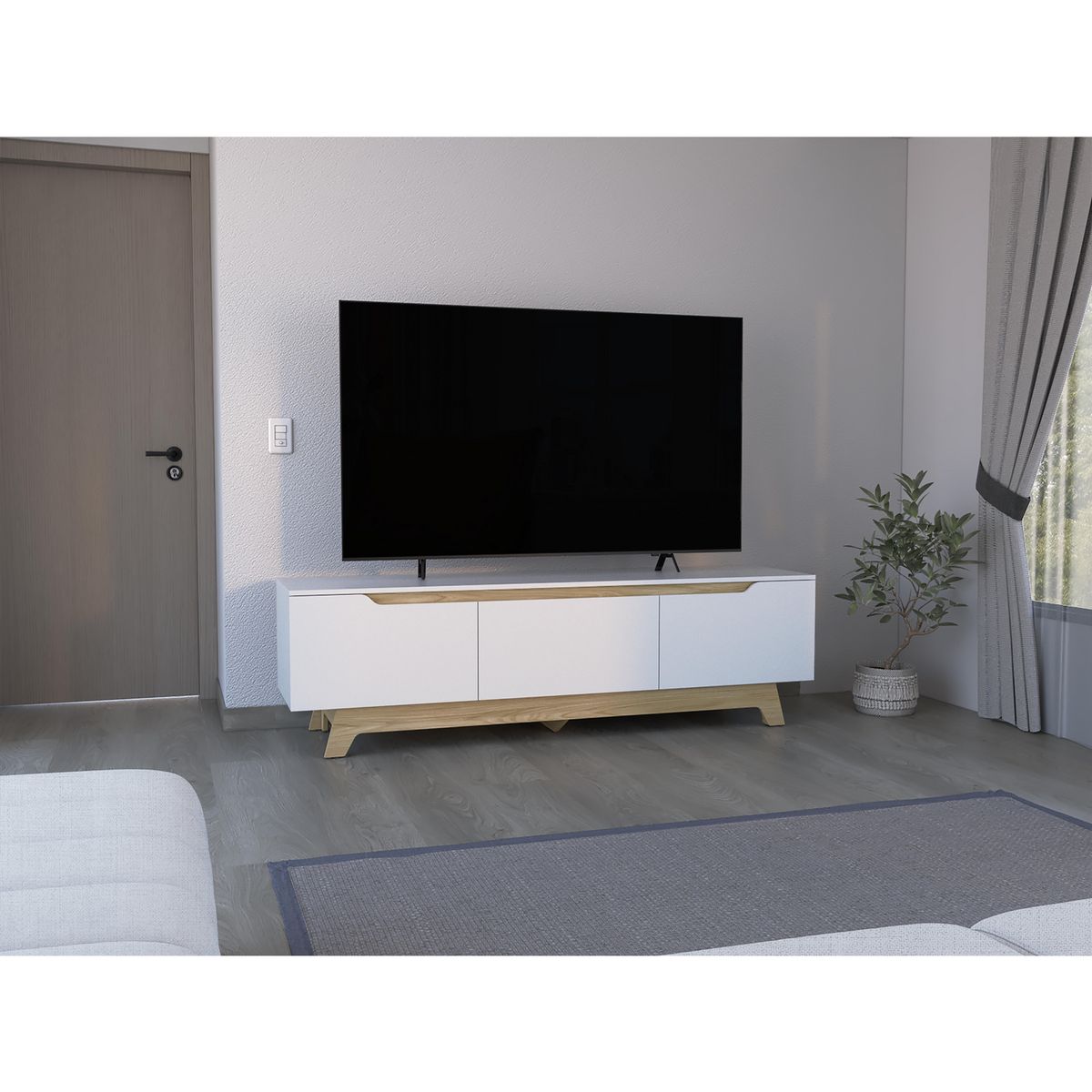 TUHOME - Rack TV 80 " Woodall Blanco / fresno 180x53x45.1 cm