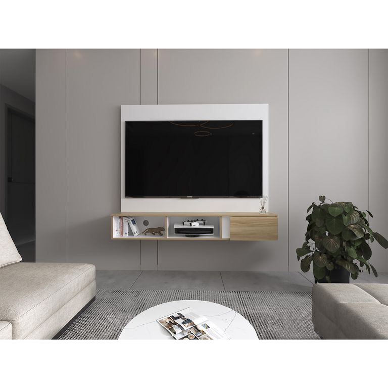 TUHOME Panel TV 65 " Dassel Blanco / fresno 150x135.5x29.6 cm