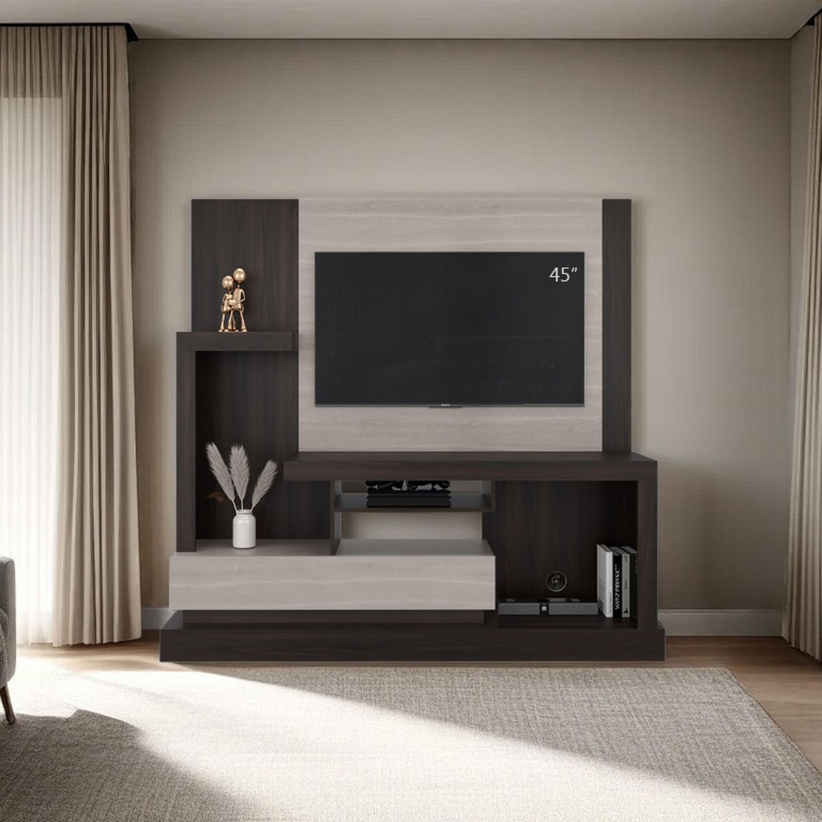 TUHOME - Estante TV 55 " Alcaceres Nogal y miel 180x172.2x41.5 cm