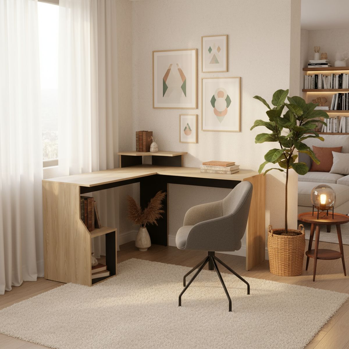 TUHOME - Escritorio en L Esquinero Juanita Wengue/Fresno 130x90.6x130 cm