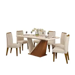 ALTAVISION - Juego de comedor Nina 6S 6 Sillas Mesa Rectangular 180x90x81,5 cm Café