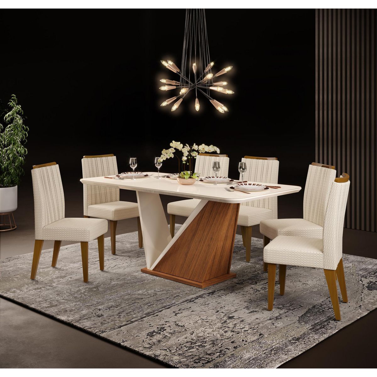 ALTAVISION - Juego de comedor Nina 6S 6 Sillas Mesa Rectangular 180x90x81,5 cm Café
