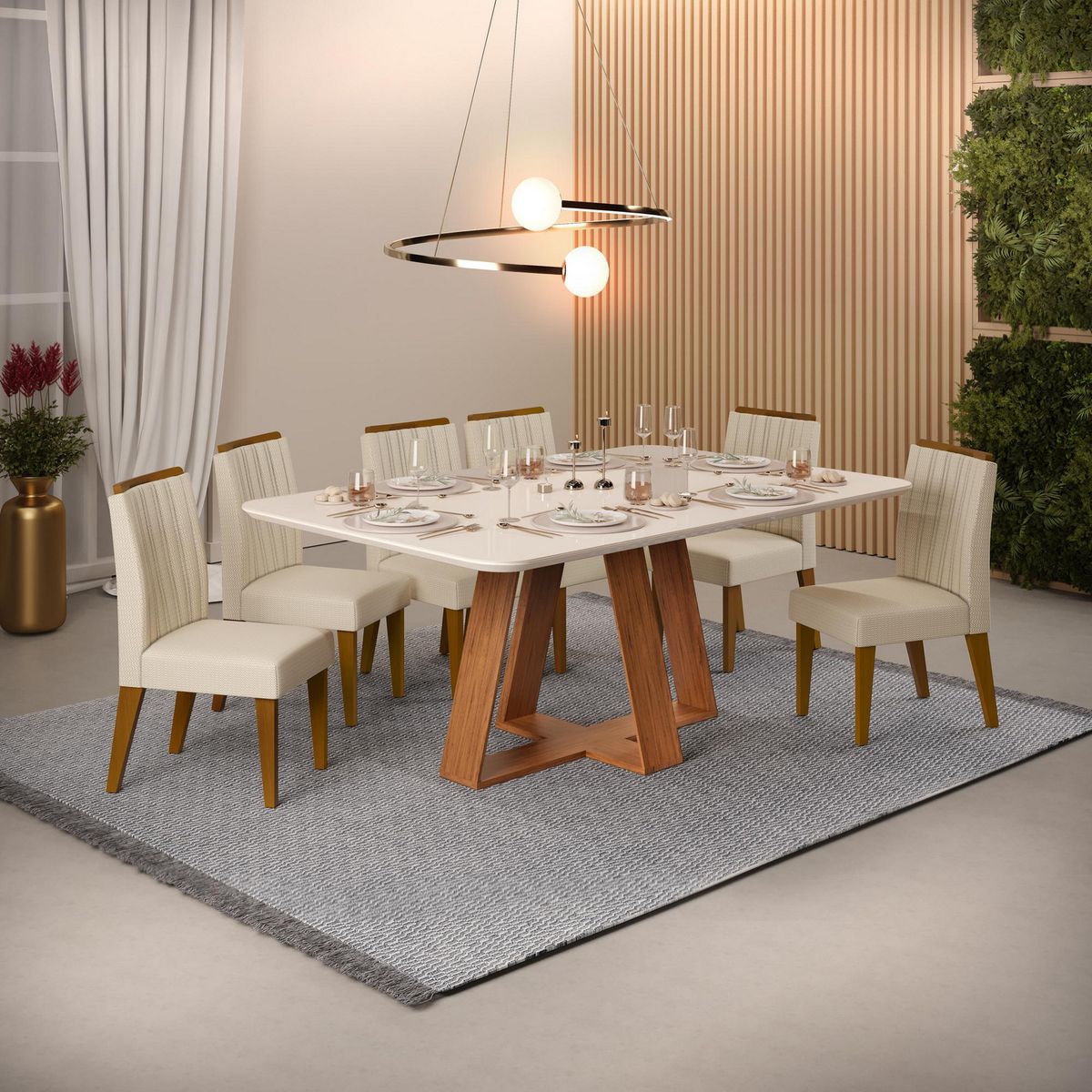 ALTAVISION - Juego de comedor Alice 6S 6 Sillas Mesa Rectangular 160x90x80 cm Café