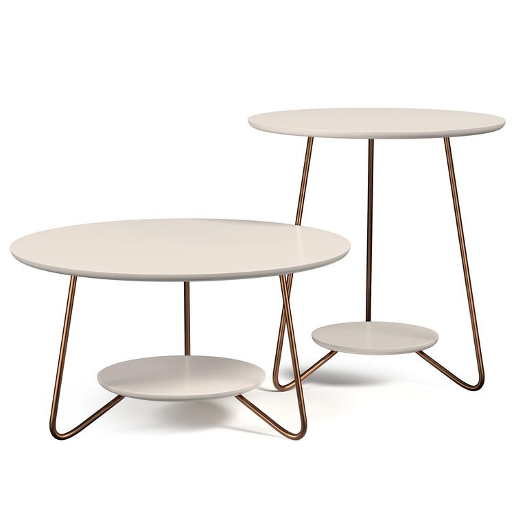 ALTAVISION Conjunto mesas de centro Liz Blanco crema 50/60x50/60x51.5 cm