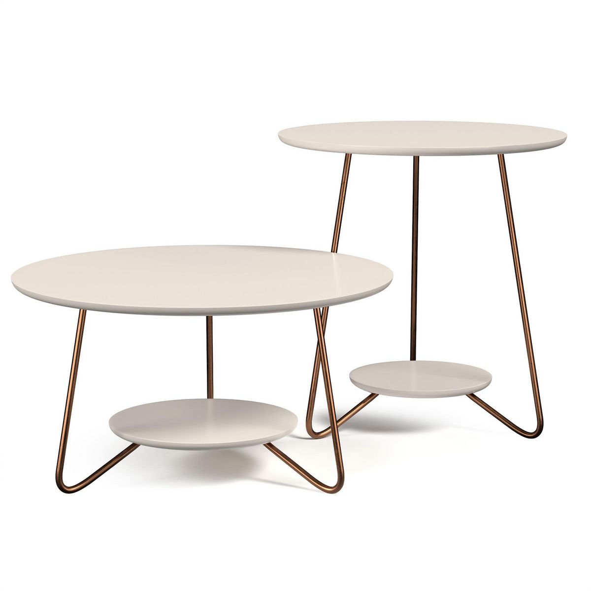 ALTAVISION - Conjunto mesas de centro Liz Blanco crema 50/60x50/60x51.5 cm