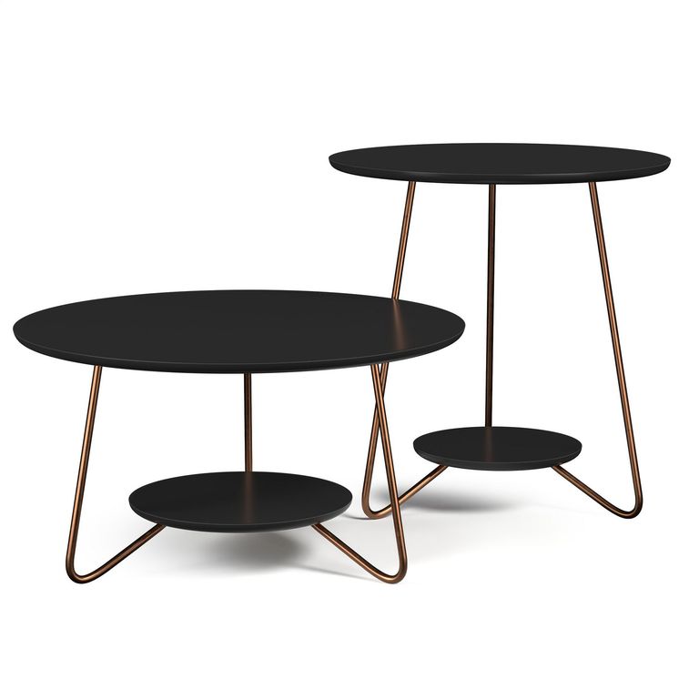 ALTAVISION Conjunto mesas de centro Liz Negro 50/60x50/60x51.5 cm