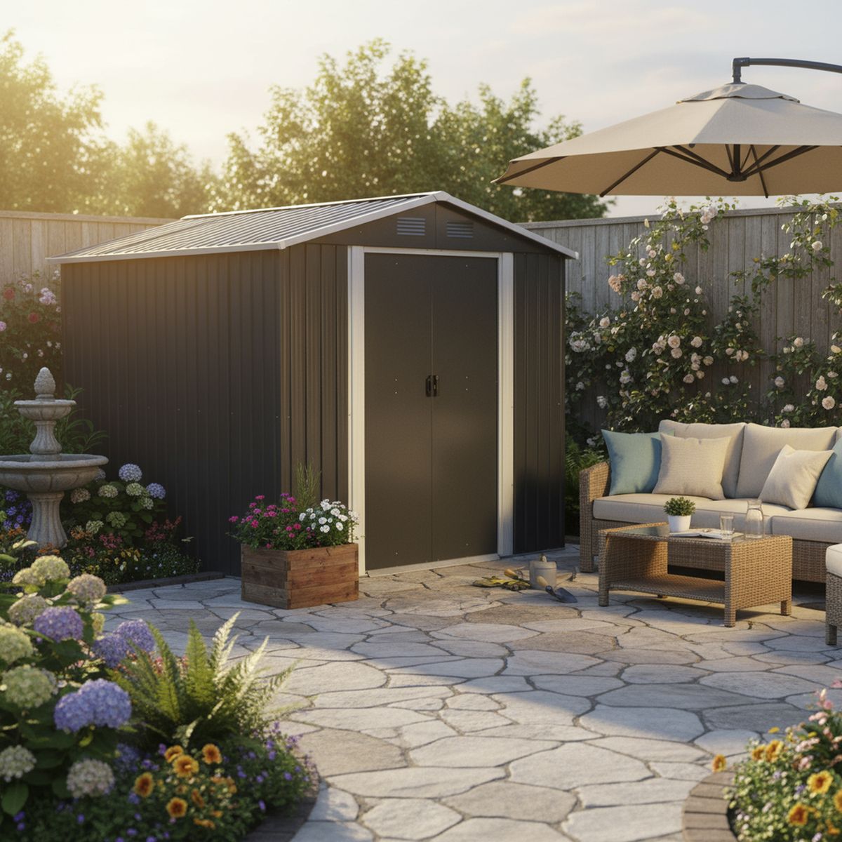 ISUNOR - Bodega Jardín Metálica SD-YX108 Gris 190x236x303 cm