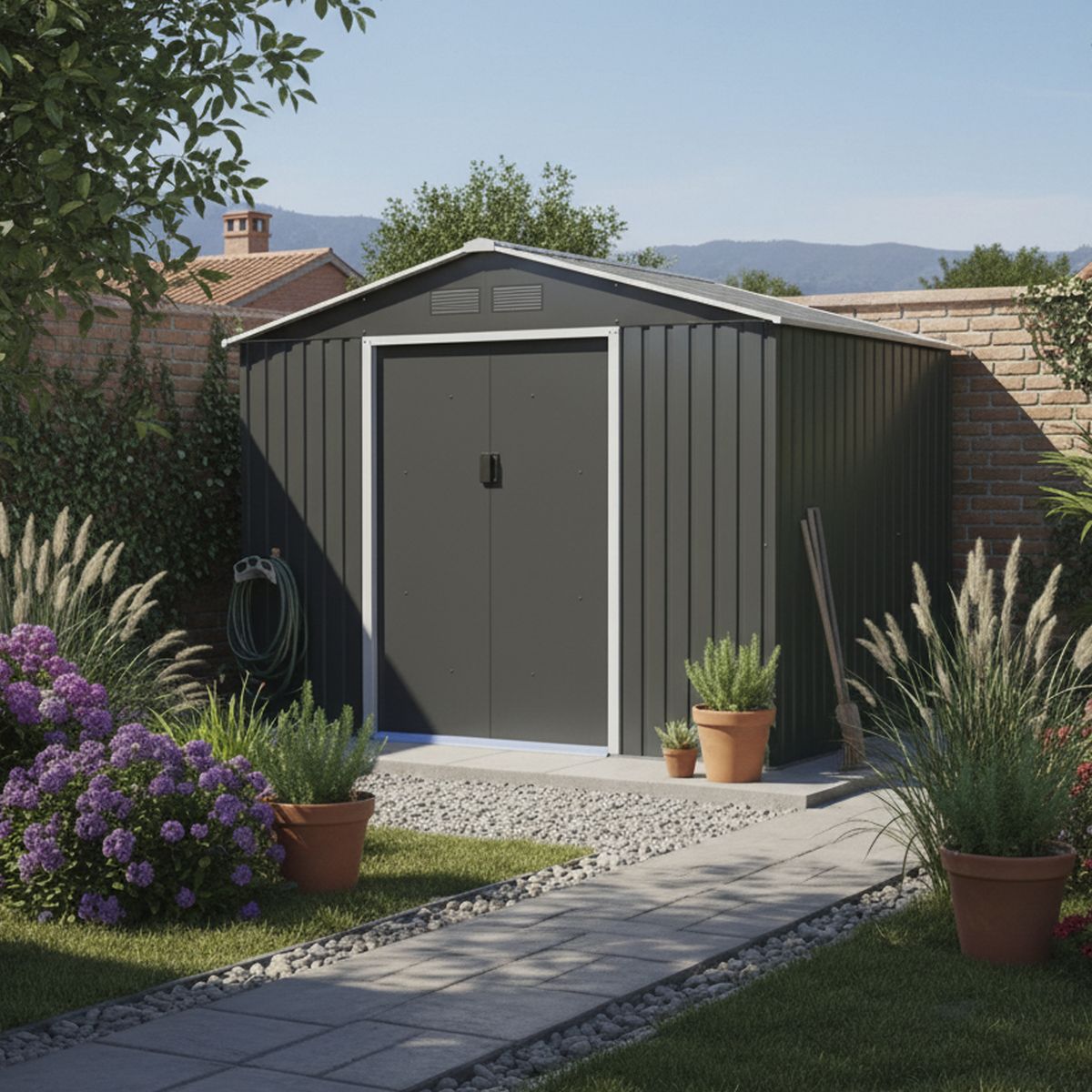 ISUNOR - Bodega Jardín Metálica SD-YX68 Gris 190x236x174 cm