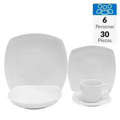 JUST HOME COLLECTION - Juego de Loza 30 Piezas Porcelana Cuadrado Blanco