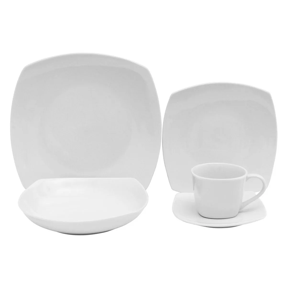 JUST HOME COLLECTION - Juego de Loza 30 Piezas Porcelana Cuadrado Blanco