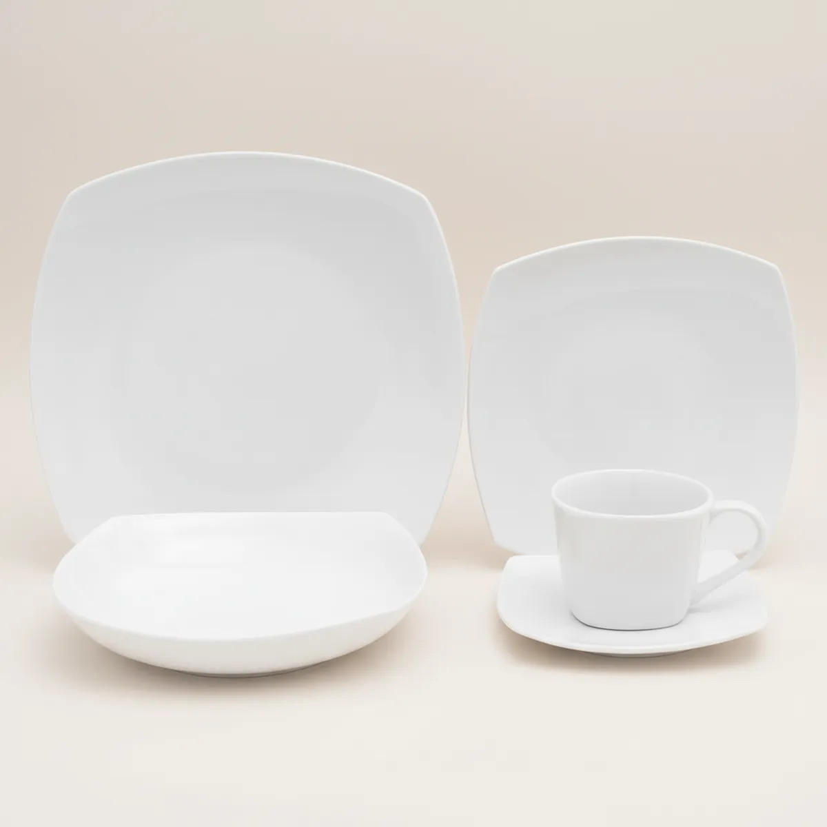 JUST HOME COLLECTION - Juego de Loza 30 Piezas Porcelana Cuadrado Blanco