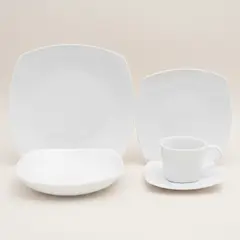JUST HOME COLLECTION - Juego de Loza 30 Piezas Porcelana Cuadrado Blanco