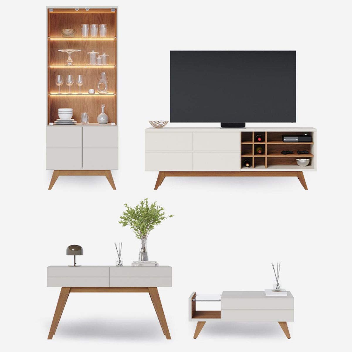 DI PORETTI - Combo Rack TV 75" + Vitrina + Mesa de Centro + Arrimo