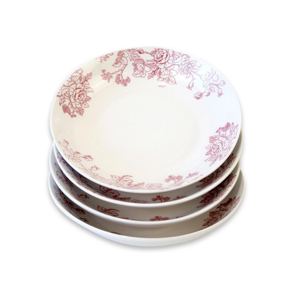 DORAL - Set 4 Platos Hondo 21 cm Porcelana Flor Rojo